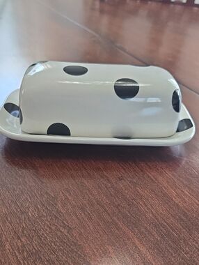 Polka Dot Ceramic Butter Dish - Black on White KATE SPADE for Lenox